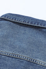 Load image into Gallery viewer, Blue Lapel Distressed Raw Hem Buttons Denim Jacket