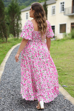 Load image into Gallery viewer, Pink Plus Size Floral Print Smocked Puff Sleeve Dress