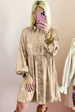 Load image into Gallery viewer, Apricot Metallic Sheen Puff Sleeve Button Up Mini Shirt Dress