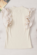 Load image into Gallery viewer, Beige Ruffle Flutter Sleeve High Neck Ribbed Blouse