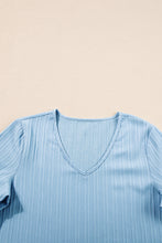 Load image into Gallery viewer, Beau Blue Ruffled Half Sleeve V Neck Textured Top