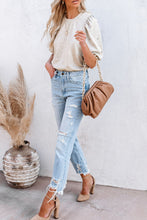 Load image into Gallery viewer, Light Pink Rhinestone Pearl Puff Half Sleeve Top