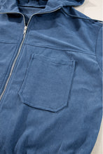 Load image into Gallery viewer, Real Teal Corduroy Drawstring Hooded Pocket Zip Up Jacket