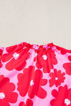 Load image into Gallery viewer, Rose Floral Puff Sleeve Frill Neckline Blouse