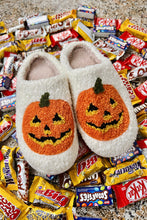 Load image into Gallery viewer, White Halloween Pumpkin Print Plush Slippers (Runs Small, Size Up)