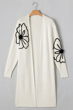 Load image into Gallery viewer, Beige Flower Embroidered Drop Shoulder Open Front Duster Cardigan