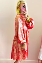 Load image into Gallery viewer, Apricot Metallic Sheen Puff Sleeve Button Up Mini Shirt Dress