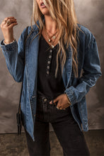 Load image into Gallery viewer, Sail Blue Side Pockets Lapel Collar Denim Jacket