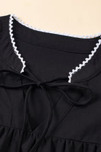 Load image into Gallery viewer, Mineral Red Floral Embroidered Puff Sleeve Split Neck Blouse