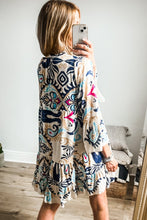 Load image into Gallery viewer, White Printed Tribal Print Bracelet Sleeve Buttoned Mini Dress