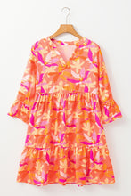 Load image into Gallery viewer, Orange Abstract Print Ruffled Sleeve V Neck Dress