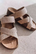 Load image into Gallery viewer, Beige Woven Cross Criss Hollowed Slip-On Slippers
