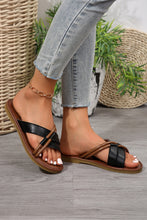Load image into Gallery viewer, Black Criss Cross PU Leather Flat Slippers