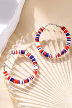Load image into Gallery viewer, Fiery Red Patriotic Multicolored Bead Hoop Earrings