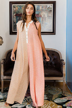Load image into Gallery viewer, Orange Stripe Oversized Buttoned Front Sleeveless Wide Leg Jumpsuit
