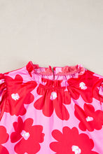 Load image into Gallery viewer, Rose Floral Puff Sleeve Frill Neckline Blouse