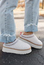 Load image into Gallery viewer, White Embroidered Sherpa Plush Thick Sole Winter Slippers
