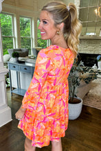 Load image into Gallery viewer, Orange Abstract Print Ruffled Sleeve V Neck Dress
