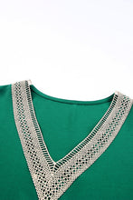 Load image into Gallery viewer, Black Lace Trim V Neck Short Sleeve Blouse