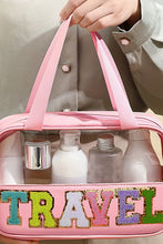 Load image into Gallery viewer, Black TRAVEL Chenille Letter Clear PVC Makeup Bag