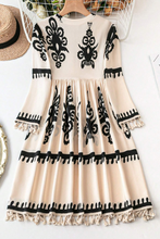 Load image into Gallery viewer, Beige Western Pattern Print Tasseled Notch V Neck Mini Dress
