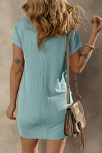 Load image into Gallery viewer, Blue Striped Ribbed Knit T-shirt Shift Dress