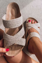 Load image into Gallery viewer, Beige Woven Cross Criss Hollowed Slip-On Slippers