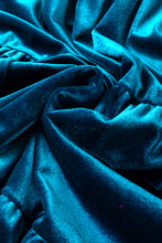 Load image into Gallery viewer, Prussian Blue Velvet Short Sleeve Shirred Waist Tiered Maxi Dress
