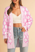 Load image into Gallery viewer, Pink Rhombus Pattern Knit Open Front Pocketed Cardigans