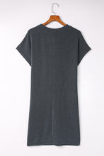 Load image into Gallery viewer, Blue Striped Ribbed Knit T-shirt Shift Dress