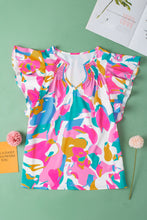 Load image into Gallery viewer, Multicolour Abstract Print Notched Neck Flutter Sleeve Blouse