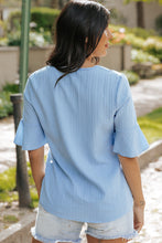 Load image into Gallery viewer, Beau Blue Ruffled Half Sleeve V Neck Textured Top