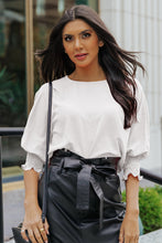 Load image into Gallery viewer, White Smocked Wrist Shift Top