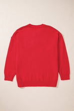 Load image into Gallery viewer, Fiery Red Tinsel merry Pattern Drop Shoulder Plus Size Sweater