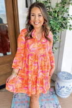 Load image into Gallery viewer, Orange Abstract Print Ruffled Sleeve V Neck Dress