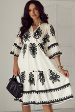 Load image into Gallery viewer, Beige Western Geometric Print 3/4 Sleeve Loose Midi Dress