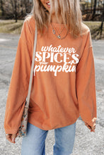 Load image into Gallery viewer, Orange Whatever Spices Your Pumpkin Graphic Corded Pullover Sweatshirt