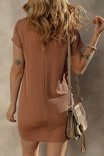 Load image into Gallery viewer, Blue Striped Ribbed Knit T-shirt Shift Dress