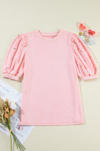 Load image into Gallery viewer, Light Pink Rhinestone Pearl Puff Half Sleeve Top