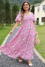 Load image into Gallery viewer, Pink Plus Size Floral Print Smocked Puff Sleeve Dress