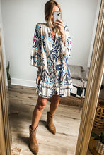 Load image into Gallery viewer, White Printed Tribal Print Bracelet Sleeve Buttoned Mini Dress