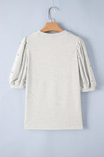 Load image into Gallery viewer, Light Pink Rhinestone Pearl Puff Half Sleeve Top