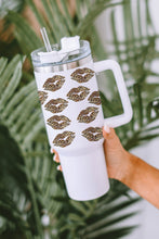 Load image into Gallery viewer, White Valentine Leopard Lips Print Thermos Cup with Straw 40oz