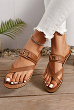 Load image into Gallery viewer, Chestnut Cross Toe Metal Buckle Leathered Flat Slippers