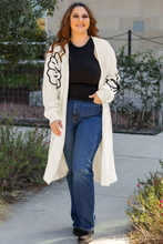 Load image into Gallery viewer, Beige Flower Embroidered Drop Shoulder Open Front Duster Cardigan