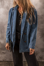 Load image into Gallery viewer, Sail Blue Side Pockets Lapel Collar Denim Jacket