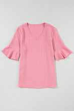 Load image into Gallery viewer, Beau Blue Ruffled Half Sleeve V Neck Textured Top