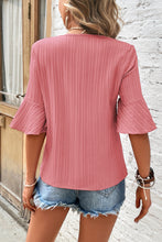 Load image into Gallery viewer, Beau Blue Ruffled Half Sleeve V Neck Textured Top