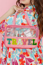 Load image into Gallery viewer, Black TRAVEL Chenille Letter Clear PVC Makeup Bag
