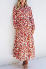 Load image into Gallery viewer, Orange Abstract Print V Neck Pleated High Waist Midi Dress